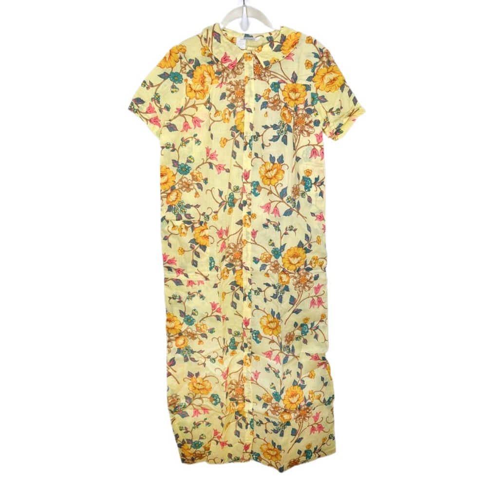 NWOT Vintage 70s Floral Flower Dress Ankle Length Button Snap Front Maxi
